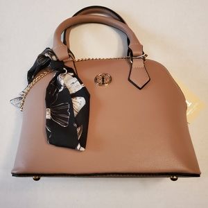 Tan Handbag Purse with Gold Chain & Zipper